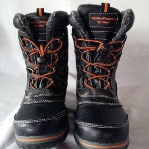 Weather Protectors by Totes Kids Duck Boots Lace Up Black Leather Rubber Size 1M